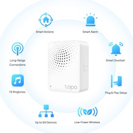 Tapo Smart Iot Hub with Chime, Work with Tapo Smart Switch, Button and Sensor, Connect Up to 64 Device, 19 Ringtone Options, No Wiring Required (Tapo H100)