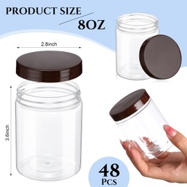Aoriher 48 Pcs 8oz Plastic Mason Jars with Lids Round Clear Plastic Jars Containers Refillable Small Empty Plastic Storage Containers Food Jars Canisters for Kitchen Storage(Brown)