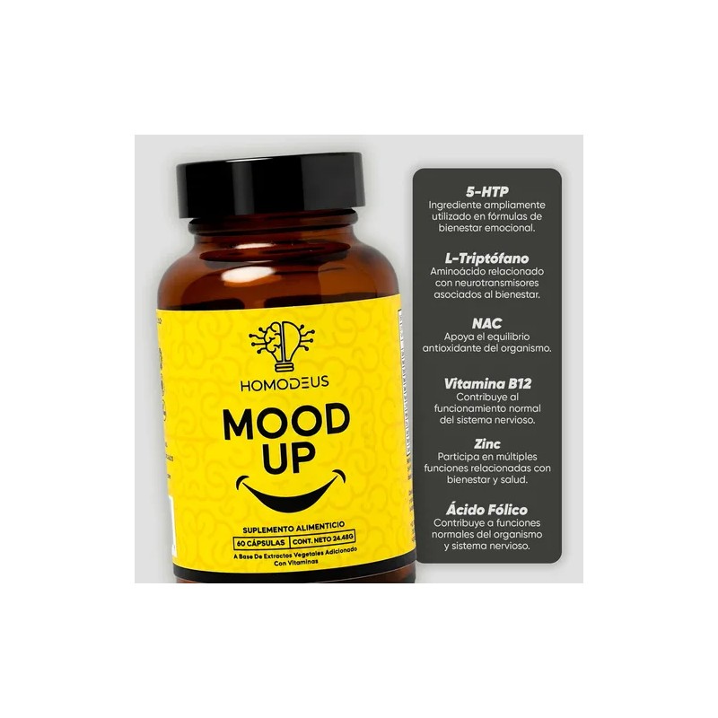 Nootrópico Para Ánimo, Buen Humor Con 5htp 60 Cáps Homodeus