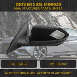 Dasbecan Left Driver Side Door Mirror Compatible with 2021-2024 Hyundai Elantra with Power Glass Non-Heated Manual Folding Black Painted Replace# 87610AA120 HY1320282 3Pins