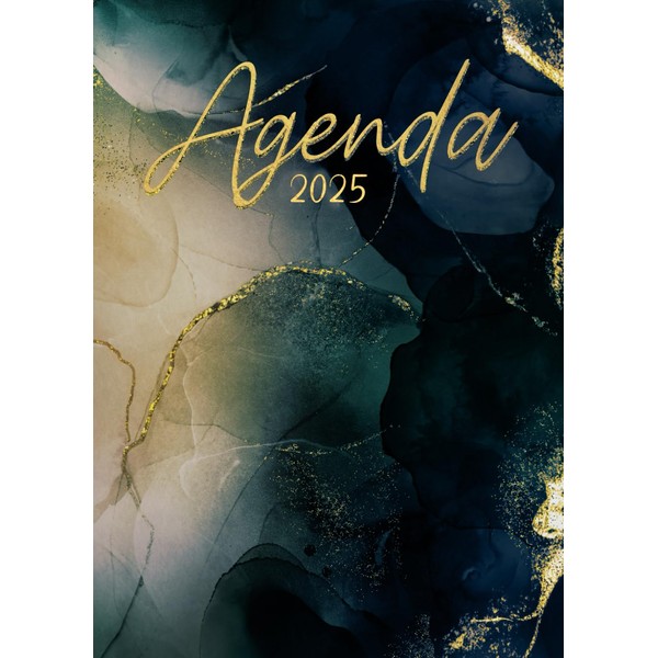Agenda 2025: Marbre Bleu-Vert & Or | Bullet Journal |