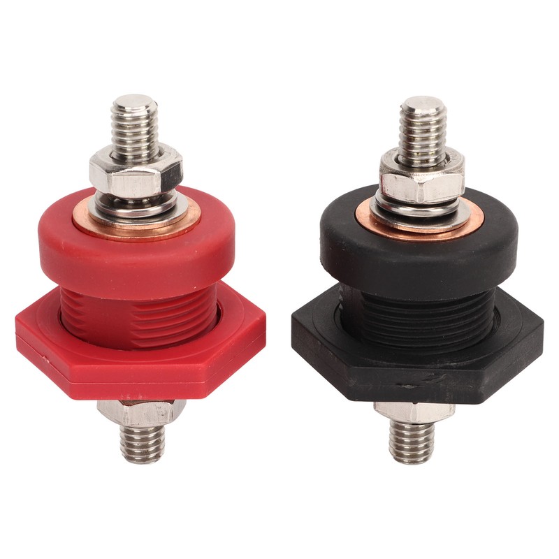 1Pair Thru Panel Battery Terminal Connectors 3/8 In Black Red