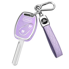 QBUC for Honda Key Fob Cover with Leather Keychain, Purple, 3 Buttons
