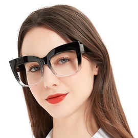 MARE AZZURO Oversized Reading Glasses Women Large Square Readers 1.00 1.25 1.50 1.75 2.00 2.25 2.50 2.75 3.00 3.50 4.00 5.00 6.00 (Black-clear, 2.25)