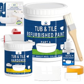 XUDOAI Bathtub Refinishing Kit Gloss White 21.5oz Tub Paint Reglazing, Tub and Tile Refinishing Kit with Tools, Paint for Bathroom/Kitchen/Shower/Porcelain/Sink/Ceramic