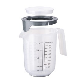 APS Mixing Cup with Lid - Measuring Cup with Measuring Scales for Liquids (L/ml), Sugar (g) and Flour (g) / Volume 1 Litre / Diameter 12.5 cm / Height 16 cm / Dishwasher Safe
