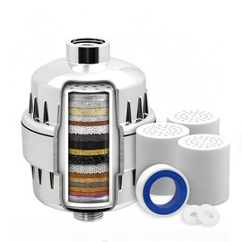 Filtro de Agua para Regadera 20 Etapas, 3 Cartuchos Reemplazables | Reduce Cloro, Impurezas y Metales, Cuida Piel y Cabello, Presión Estable, Instalac