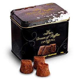 Dream Of Truffles Dark Chocolate Truffles With Sea Salt | Rich Cocoa Dusted Candy Tin | Smooth Soft-Center Melt | Cocoa Powdered Coating | 7.05 oz | For Birthdays, Holidays & Gifting