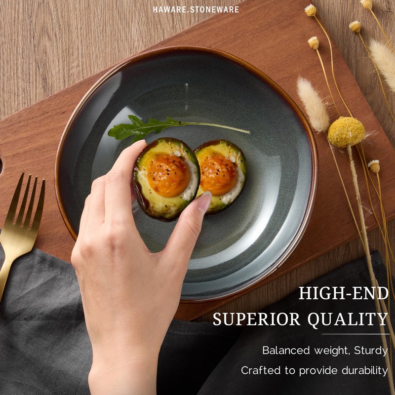 HaWare Plates and Bowls Set, Stoneware Dinnerware Sets, 18-Piece Hand-painted