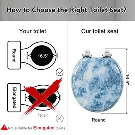 Angol Shiold Round Toilet Seat Molded Wood Toilet Seat with Quietly Close and Quick Release Hinges, Easy to Install also Easy to Clean (Round, Blue Marble)