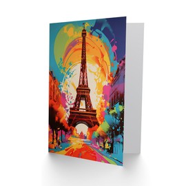 Artery8 Abstract Paris Eiffel Tower Colour Explosion France for Him or Her Man Woman Birthday Thank You Congratulations Blank Art Greeting Card