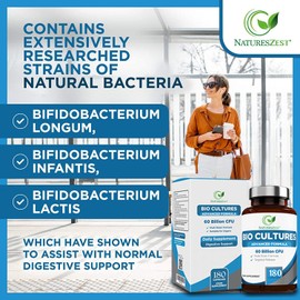 Bio Cultures Complex Probiotics & Prebiotics 60 Billion CFU – 6 Month Supply - Probiotics for Gut Health with Lactobacillus Rhamnosus - Probiotics for Women and Men - 180 Vegan Capsules