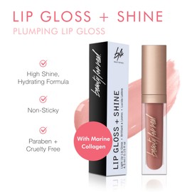 Beauty For Real Lip Gloss + Shine, Nudist - Beige Nude Pink - Non-Sticky Plumping & Hydrating Gloss - Light & Mirror In Cap - Contains Marine Collagen - 0.15 fl oz