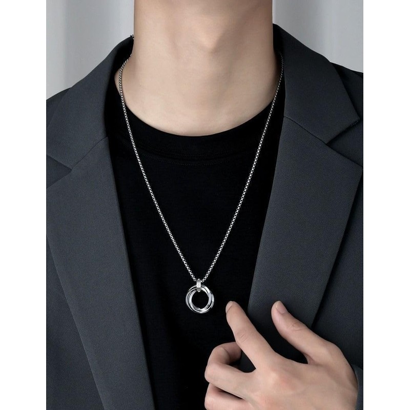 LinnWell Triple Ring Necklace Titanium Steel Necklace Three Interlocking Braided
