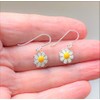 Daisy Flower Dangly Earrings .925 Sterling Silver Dangle Drop
