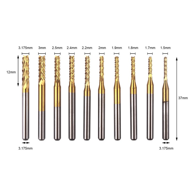 CBRIGHT 10 Pieces End Mill CNC Router Bits, 1/8 Inch