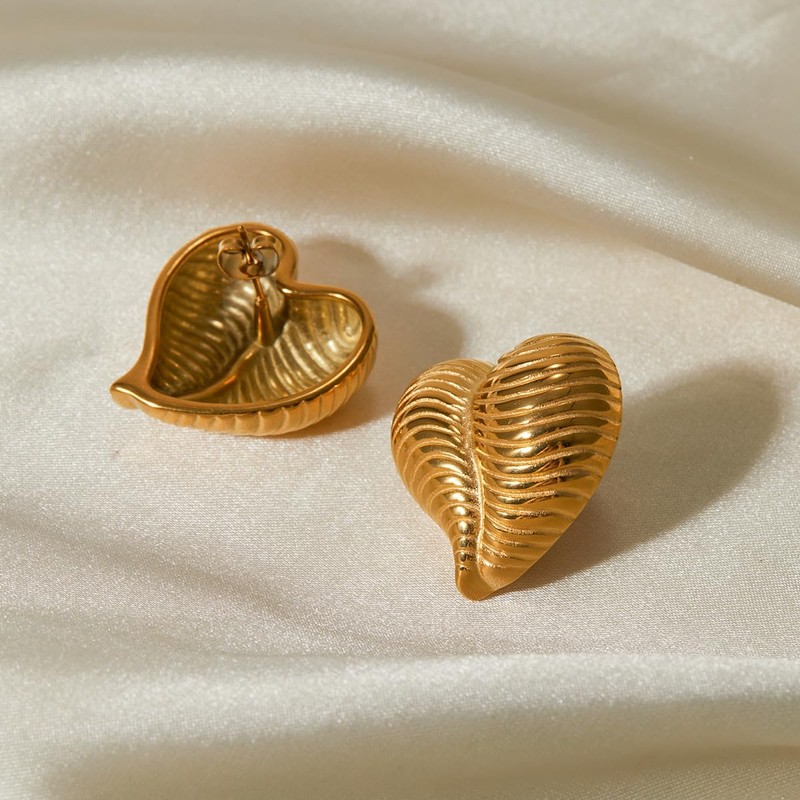 UniLogue Trendy Threaded Heart Fashionable Earrings 18K Gold Plated Stainless