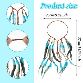 guduling Indian Feather Headband,Boho Indian Headdress,Native American Headdres,Indians Headdress,Hippie Headbands for Women,Hair Accessory for Women(Blue)