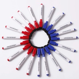 aeioubaby.com 20 Magnetic Whiteboard Markers with Integrated Eraser, Special Dry Eraser, Set of 10 Red + 10 Blue, Ideal Pack for Home, School and Office
