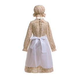 Dressy Daisy Pioneer Colonial Prairie Floral Dress Costume Clothing with Apron and Bonnet Hat for Little Girls Size 8-10