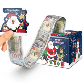 Christmas Money Box for Cash Gift Pull, Money Holder Cash Gift for Kids Adults, DIY Fun Holiday Cash Box, Surprise Gift Box for Parents, Lovers and Friends, Includes 50Pcs Transparent Bags (Blue)