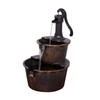 Alpine Corporation TIZ194BZ | Rustic Outdoor 2-Tier Barrel Pump Water