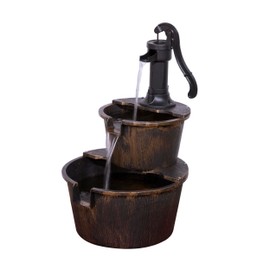 Alpine Corporation TIZ194BZ | Rustic Outdoor 2-Tier Barrel Pump Water Fountain — Relaxing Water Flow, 27"H Bronze Finish Décor