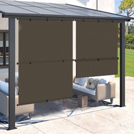 SunnyRoyal 6'W X 6'H Patio Foldable Sun Shade Outdoor Cordless Roller Shades Blinds for Deck Yard Porch Balcony Backyard (Brown)