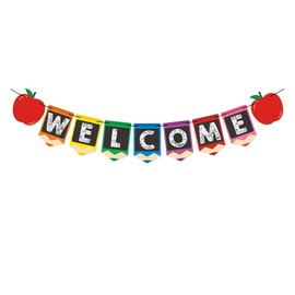 MAGICLULU Creative Welcome Bunting Colorful Starting School Pull Flag Hanging Banner for First Day Party Decor Supplies Welcome Back Decor 1.97X 78.7 Inches Paper