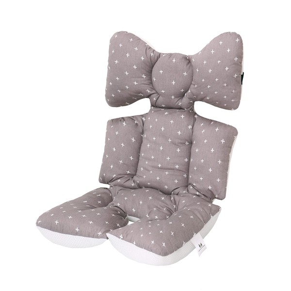 Baby Stroller Cushion Baby Pushchair Seat Liners Baby Pushchair Seat Liner Pram Head and Body Support Pillow Soft and Breathable 3D Air Mesh Cotton (Grey Cross)