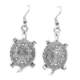 Large Turtle – Tortoise – 34x18mm - Silver alloy charm dangle earrings. Hypoallergenic Stainless Steel or Silver-Plated Fishhook or Ball Post Earring or Silver Tone Clip-on Options