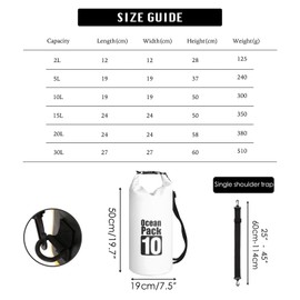 MORAINJAY 10L White Dry Bags, Waterproof Bag with Long Adjustable Shoulder Strap,Large/Small Capacity 2L 5L 10L 15L 20L 30L Dry Sack for Outdoor Camping,Rafting,Swimming,Boating,Surfing