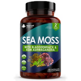 Sea Moss Complex - Pure Irish Sea Moss Capsules with Bladderwrack & KSM Ashwagandha - High Strength Sea Moss Capsule - 120 Fill Vegan Irish Sea Moss Capsules Made in The UK by New Leaf