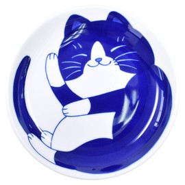 Mino Ware Japanese Pasta Bowl, Rice Soup Sarada Curry Rice, NEKOCHIGURA Cat Design, 7.9 inch, Hachiware