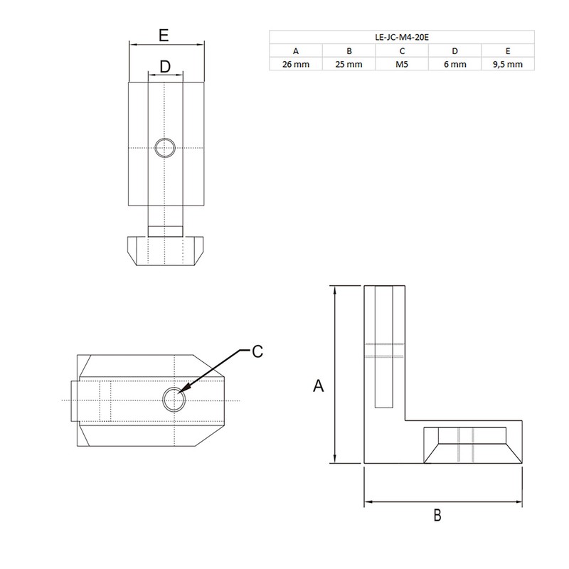 Inner Angle External Angle M5 Groove 6 Profile Connector for