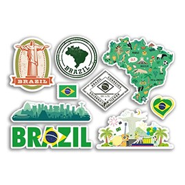 A5 Sticker Sheet Brazil Vinyl Stickers - Rio Map Country Landmarks Brazilian Holiday Flag Travel #78477