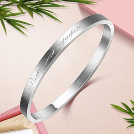 AURSTORE® 316L Stainless Steel Bangle with Inspirational Sayings, Width 4mm, Multiple Messages to Choose From Silver, 19cm, Stainless Steel, No Stone, Stainless Steel, without stone