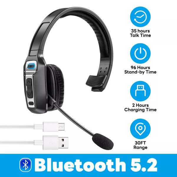 Unbranded Trucker Bluetooth5.2 Wireless Headset With Noise Cancelling Mic For