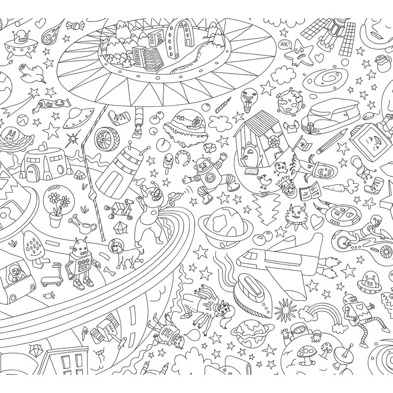 Colouring Poster Cosmos Travelling Between Spaceships and asteroids for Aspiring