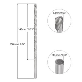 sourcing map 1 Piece Twist Drill Bit High-Speed Steel Extra Long Drill Bit Replacement 8.5 x 250 mm