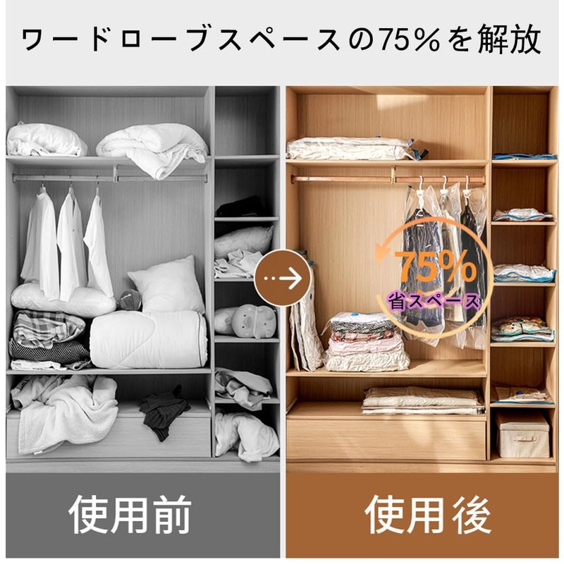 WANDEHO 布団圧縮袋 布団 圧縮袋 衣類圧縮袋 手巻き 衣類収納 真空圧縮 防湿・防塵・防臭・防ダニ Lサイズ