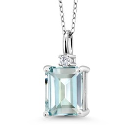 Gem Stone King 925 Sterling Silver Gemstone Birthstone Pendant Necklace for Women | Emerald Cut 10X8MM and Round 2MM | With 18 Inch Chain | Fine Jewelry for Her Mom Wife
