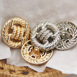 5 PCS Round Alloy Metal Buttons,Knotted Rope Hollow Pattern, for Clothes Women Coat Sweater Sewing Accessories (Golden, 25mm)