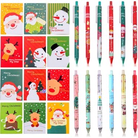 Christmas Stationery Set, 12 Mini Notepad Christmas, 12 Christmas Ballpoint Pens Cartoon, Christmas Gifts for Classmates and Children