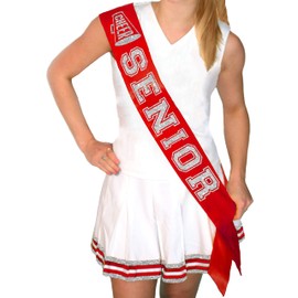 RhinestoneSash Cheer Send Off GIfts - Silver Sparkle Cheer Senior Red PREMIUM GRADE SATIN Sash - Cheerleading Senior Night Supplies and Favors - Red Satin (SLV Cheer)