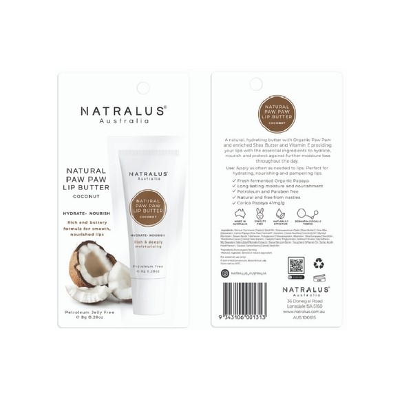 Natralus Natural Paw Paw Lip Butter (Coconut) 8g