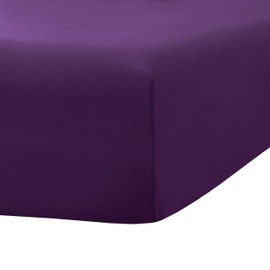 Toodou Hotel Luxury Deep 35 Cm Solid Color Fitted Bottom Sheet with Elastic All Around is Ultra Soft,Comfortable and Durable-Purple Single Size