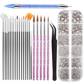 BITNBITH Nail Art Brushes Set Nail Art Tools,Nail Rhinestones Crystal AB,Nail Brushes for Nail Art Kit,Nail Art Design Pen,Nail Dotting Tools,Nail Rhinestone Pick Up Tweezer,Nail Accessories,Black
