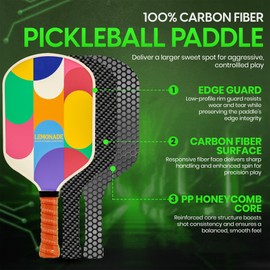 INFIN8 Carbon Fiber Pickleball Paddle - Lemonade Smile, Non-Slip Grip,Pickleball Paddles for Power & Control on Pickle Ball -3K Carbon Fiber Pickleball Paddles,Ideal for All Skill Levels. (Kaleido)