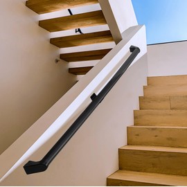 8FT Modern Aluminum Handrail Set - ADA Compliant Indoor & Outdoor Stair Railing. 1.4" Diameter Grab Bar. Wall-Mounted with 90°Wall Return End. Ideal for Safe Grip，Rust Free(Matte Black, 8FT)